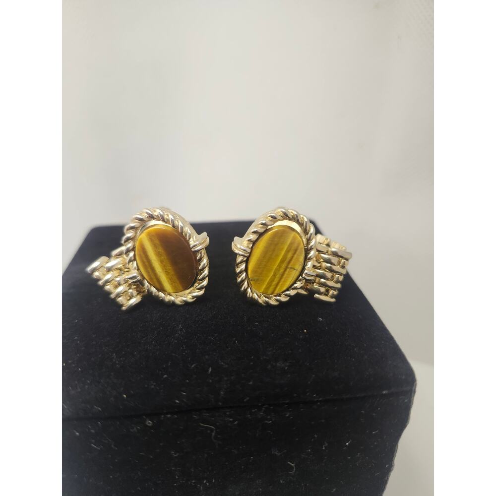 Swank Men's Vintage Tiger eye mesh gold tone cufflinks